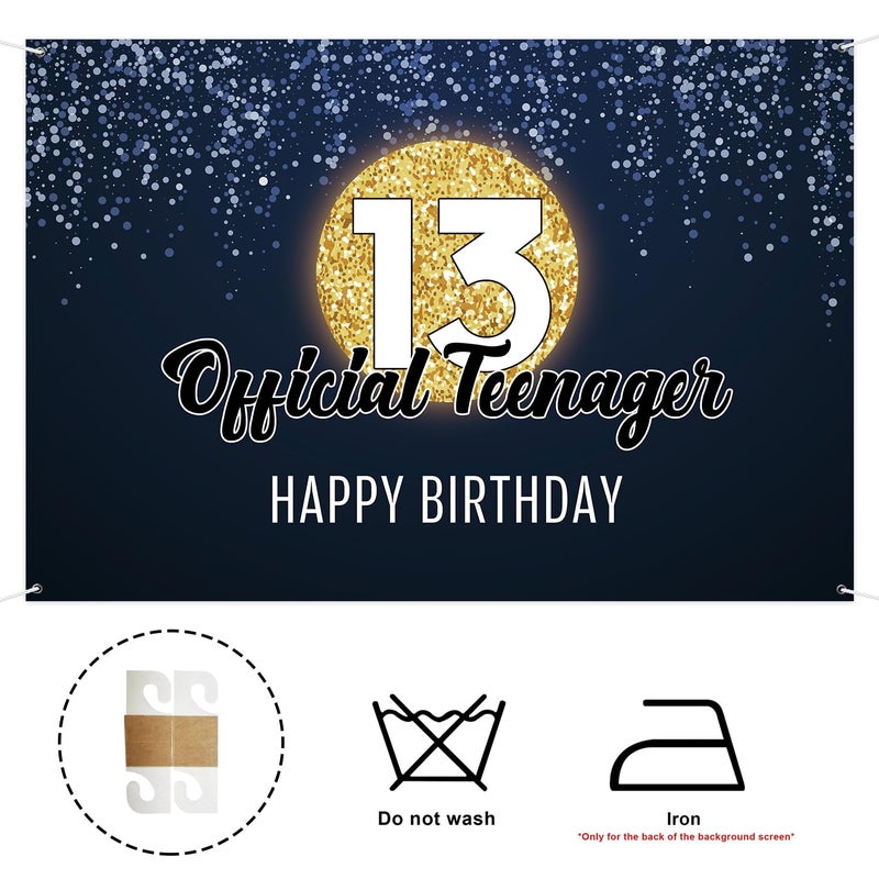 INNORU Large 13th Birthday Backdrop Banner, Happy 13th Birthday Poster Backdrop, Teenager Thirteen Bday Party Home Outdoor Decoration Sign 6x4 ft - Image 3